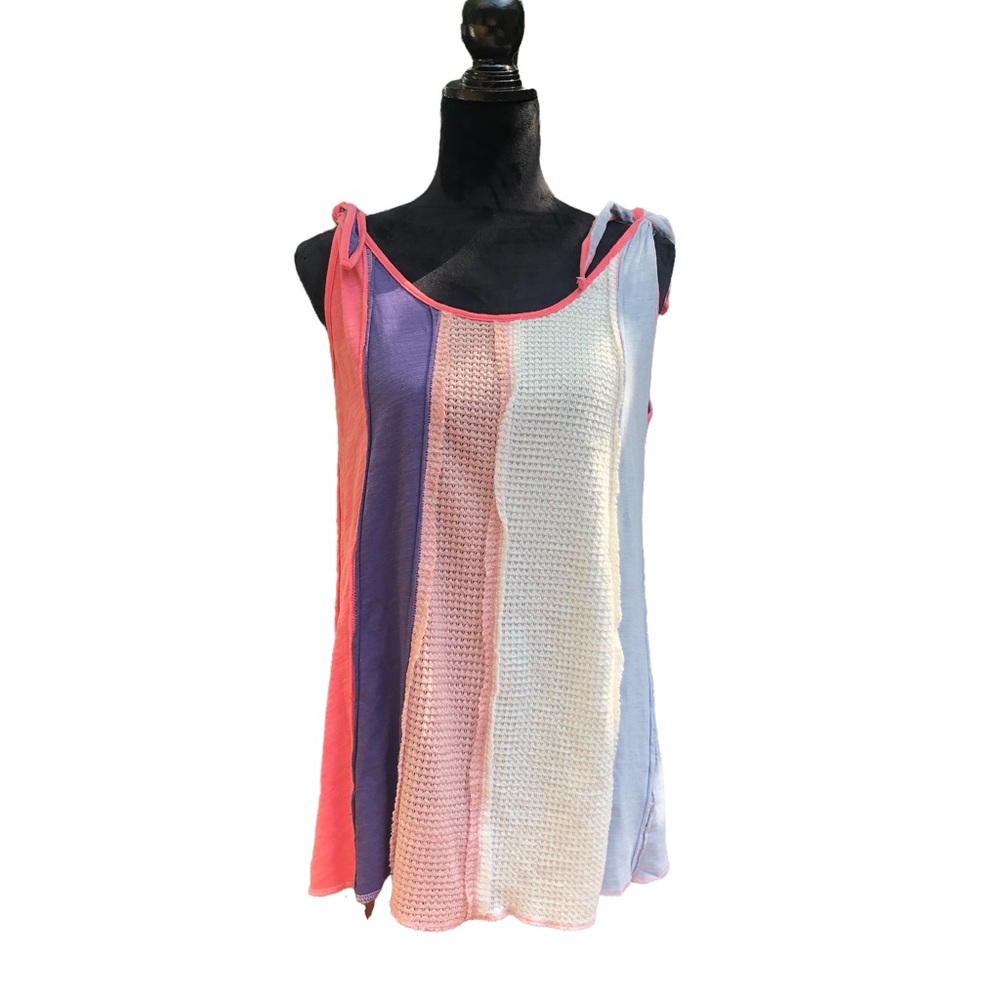 L Love Inside Out Vertical Stripe Colorblock Tank Top size M - Picture 1 of 8